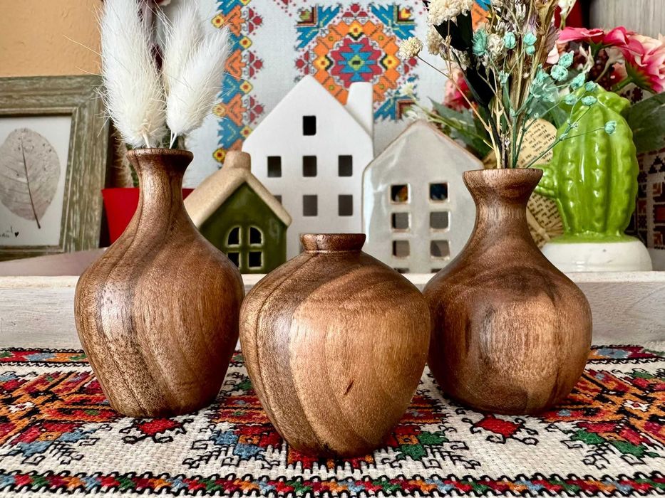 Мини дървени вазички – ръчна изработка - магнит, стойка, сет