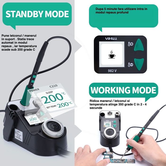 Statie de lipit YIHUA 982 V compatibila cu varfuri JBC C210
