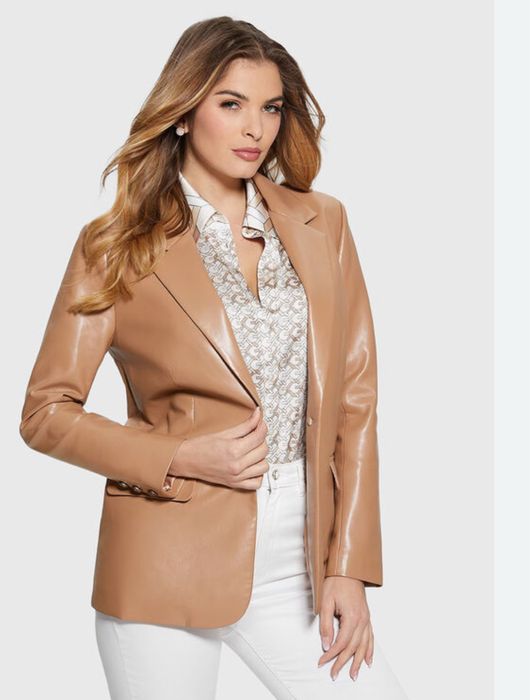 Дамски кожен блейзер GUESS –  кожен, цвят камел, размер XS