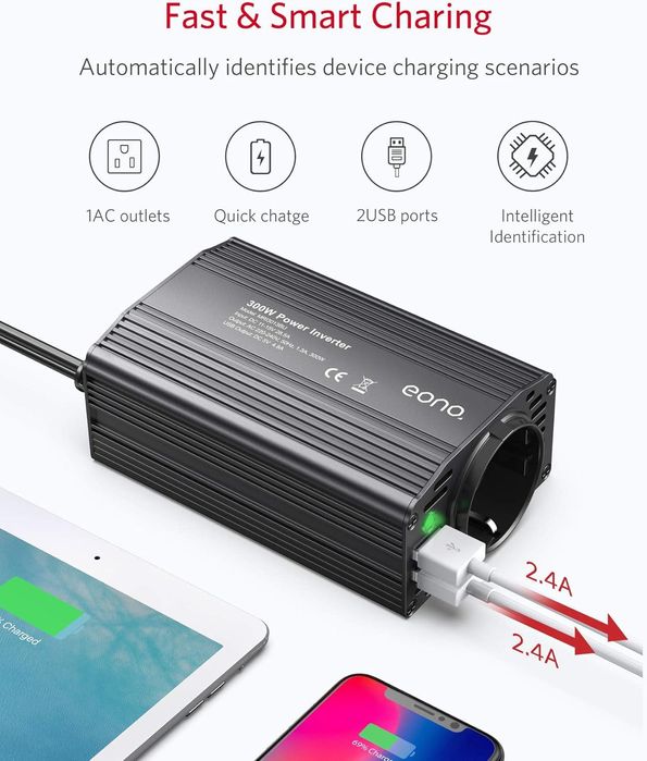 Invertor de tensiune Eono 12 V 230 V,300 W,sigilat