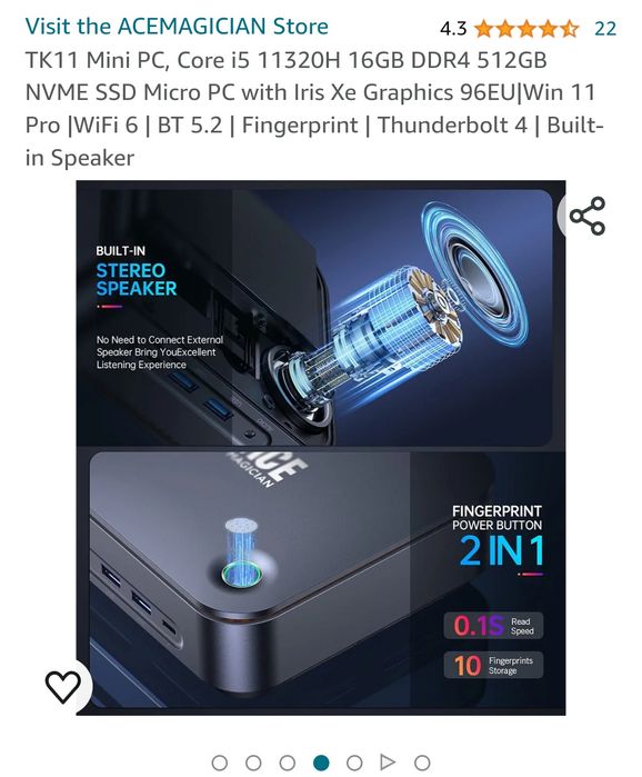 Mini PC Ace M Core i5 11320H 16GB DDR4 512GB Nvme SSD Micro PC