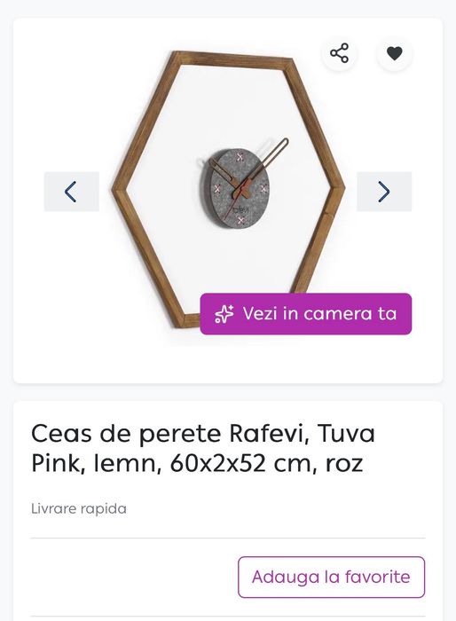 Ceas perete lemn hexagonal/ Piesă decorativă