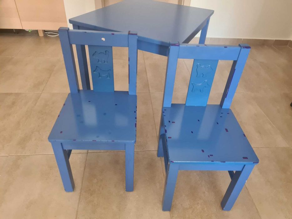 намалени! комплект детска масичка и 2 столчета сини IKEA Kritter