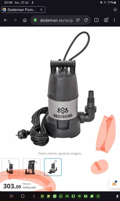 POMPA apa  Wasserkonig , inox, 7.5 mc/h, adâncime 5m, refulare 8.