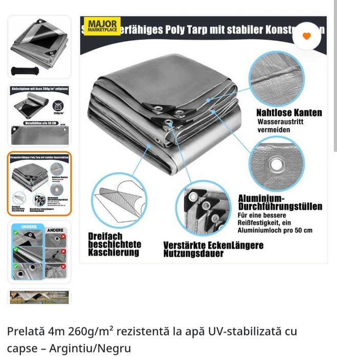 Prelata impermeabila UV 4x 2 m nouă.