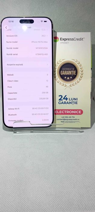 iPhone 16 Pro Max 256Gb (Ag18 Tutora b.28399) Garantie 2 ani!