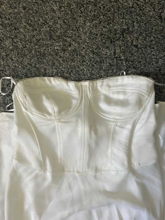 zara rochie corset satin alb XS noua lunga midi pietre cupe fara brete
