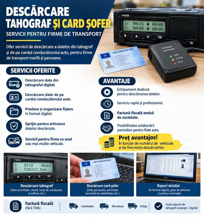 Descărcare tahograf și card șofer – Servicii pentru firme de transport
