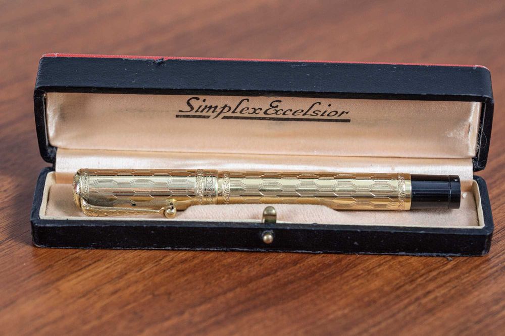 Stilou de aur ATLANTICA 18K cu cutie originală – Italia, anii 1920 – Art Deco