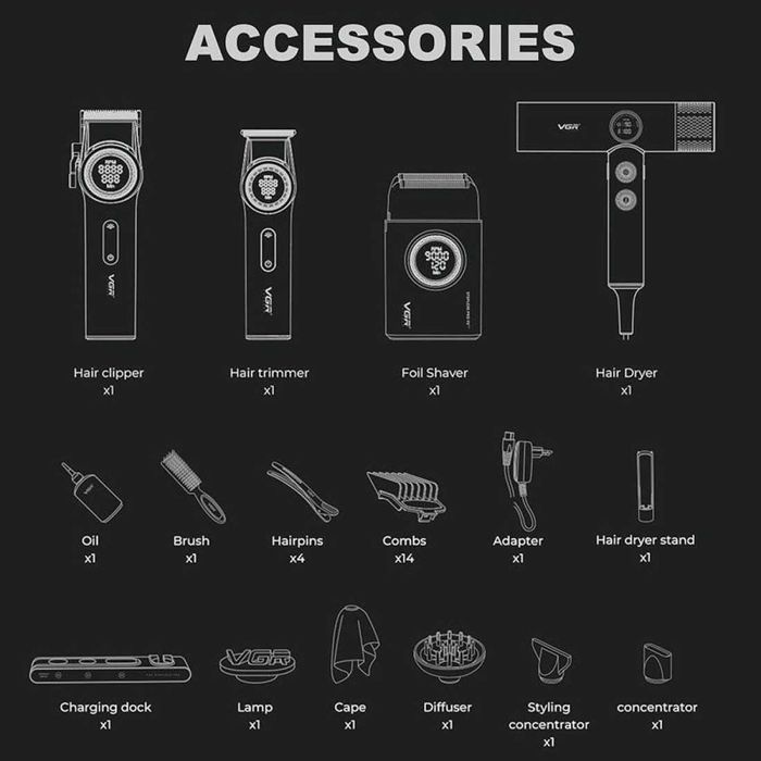 Пълен комплект 4 в 1 -VGR Professional Barber Combo 4 в 1  (ЧЕРЕН)