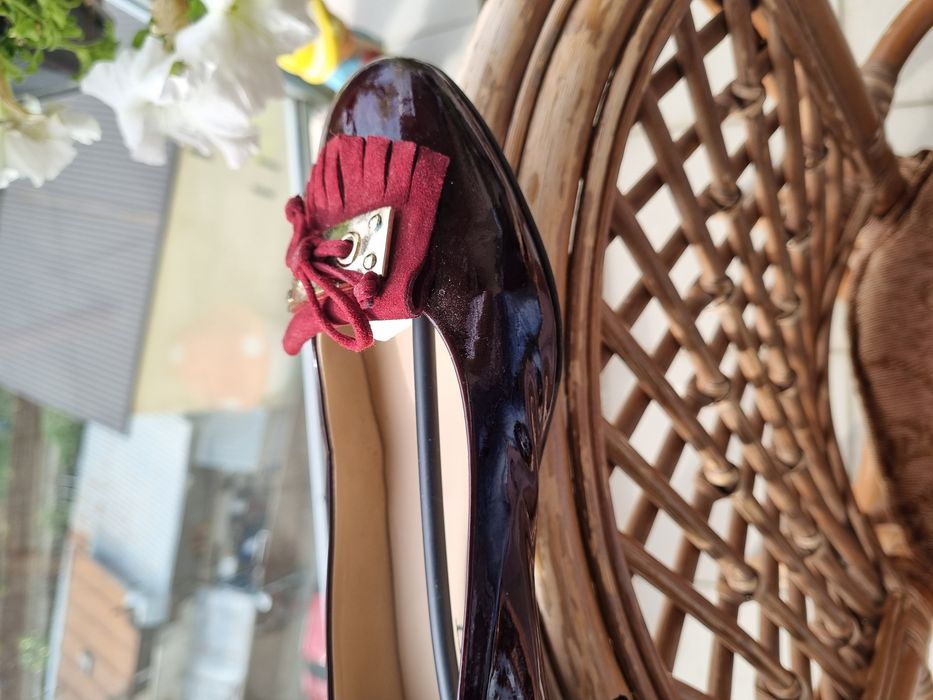 Pantofi Donna Soft, culoare bordeaux, piele lacuita