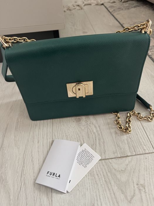 Geanta Furla verde cu auriu