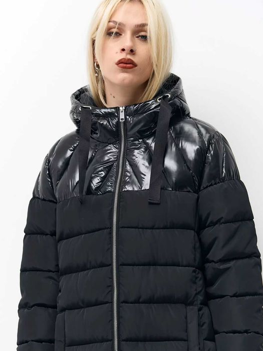 Дамско зимно яке , ватирано дълго зимно яке , черен цвят