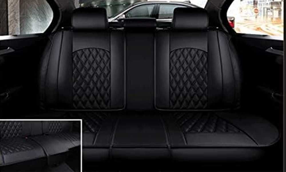 Комплект луксозна Кожена тапицерия за автомобил - Черен/Черен шев.