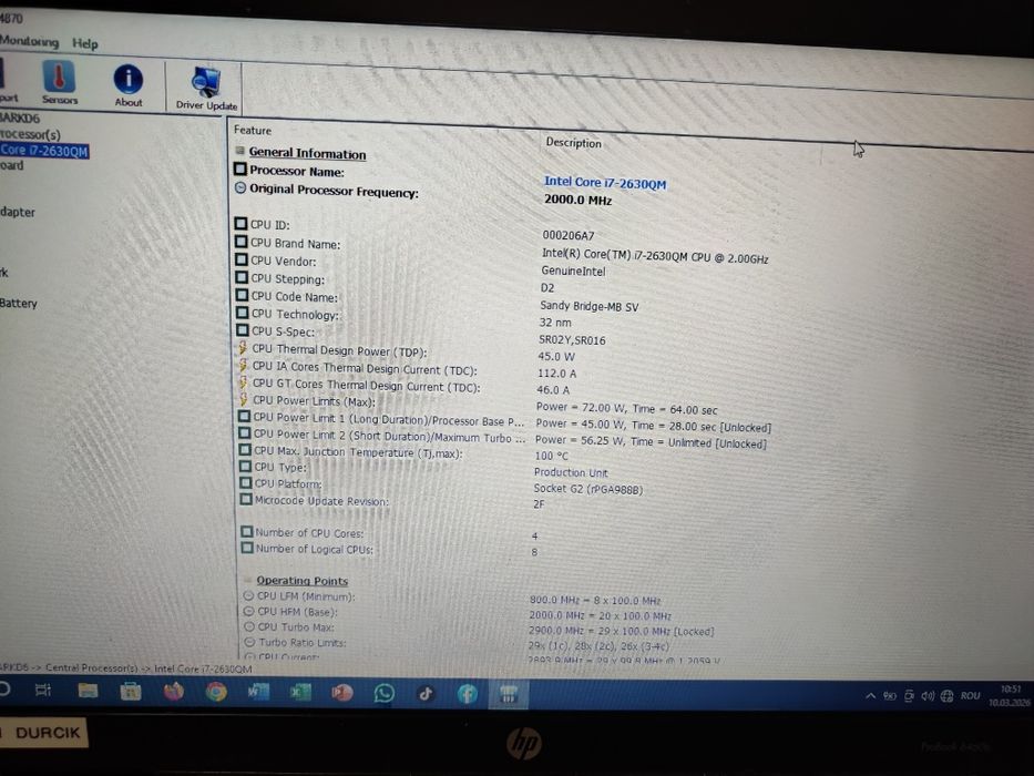 Procesor laptop I7-2630QM