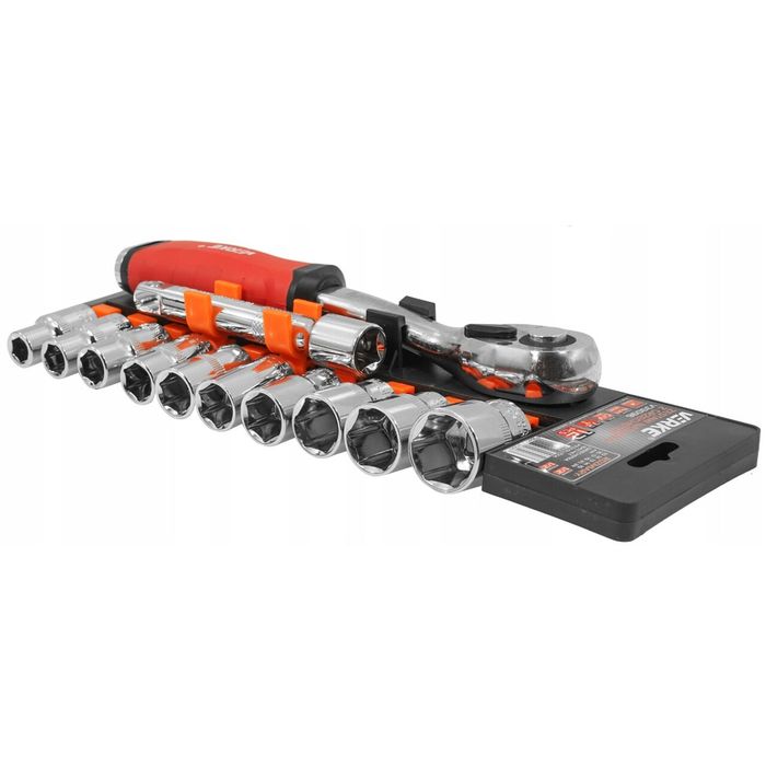 Set chei tubulare 1/2", CR-V cu clichet 72T și extensie, 12 piese,