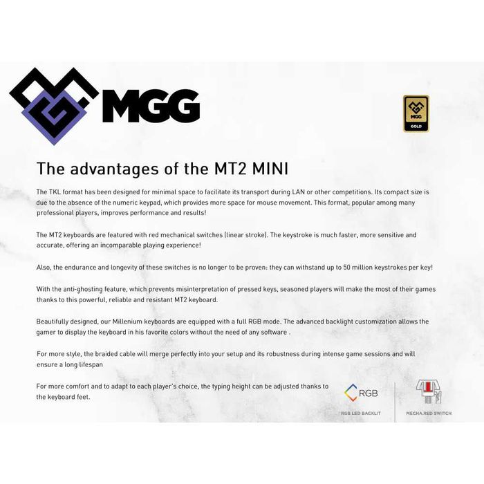 Tastatură Mecanică MGG Gaming RGB Red Switch TKL UK Layout