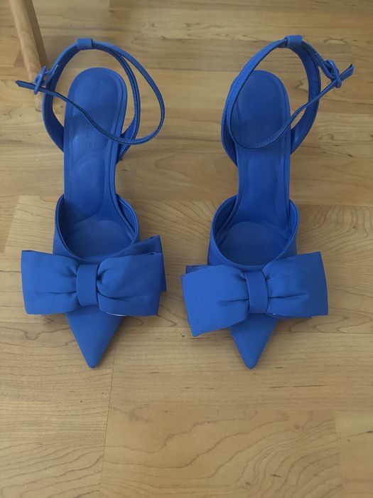 Pantofi albastru electric cu fundă