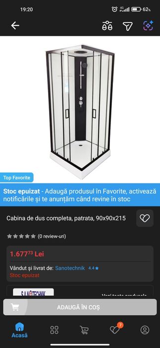 Cabina de dus Sanotechnik completa, patrata, 90x90x215