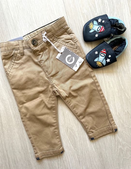 Нови панталонки Cubus 74см & нови кожени пантофки за бебе момче