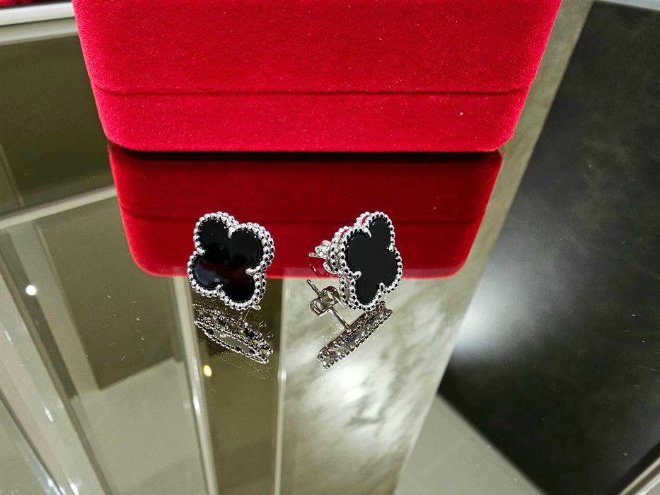Van Cleef & Arpels VCA Silver Black Alhambra Clover Дамски Обеци