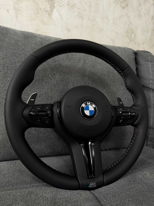 Volan BMW M Sport rotund Full Black padele Airbag inclus F01 F10 F30 F34 F36 F15 F16 E60 E70 E71 E84 E90