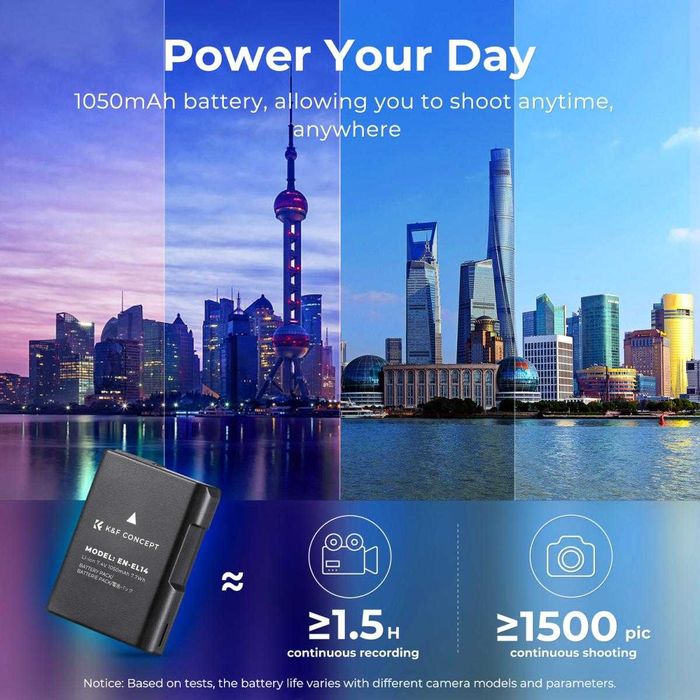 Комплект 2 батерии EN-EL14 + зарядно K&F Concept