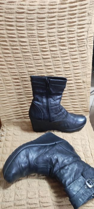 Дамски боти, платформа, черна естествена кожа, стелка 25,5 см, изгодно