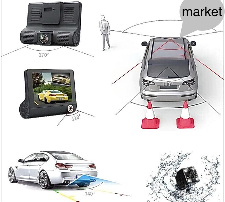 Camera auto video tripla display 4" inch Full HD NOU