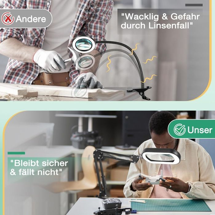 Lampa cu lupă 10x cu prindere pe birou, 5 moduri iluminare