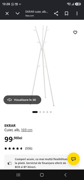 Cuier alb Ikea înălțime 169