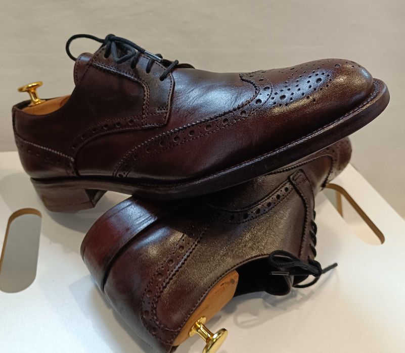 Pantofi derby brogue 42.5 43 British Passport piele naturala moale G W