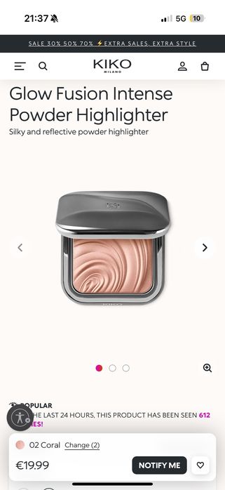 Xaйлайтър на Kiko Milano Glow Fusion Intense Powder
