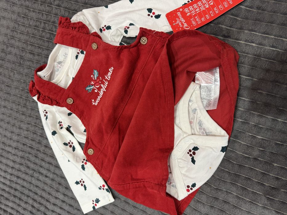 Коледен комплект и боди за момиченце 74 размер