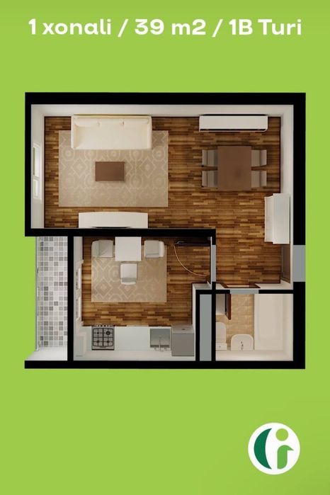 Greenpark Maxtumquli 1 xonali kvartira 39 kv m