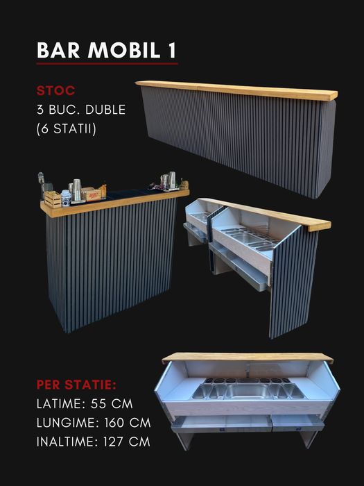 Inchiriez - Mese Standing/Cocktail, Canapele, Mese lounge, Bar mobil, Garderoba, Lumini, Umbrele, Drapaj, Ustensile - Logistica + Mobilier Evenimente