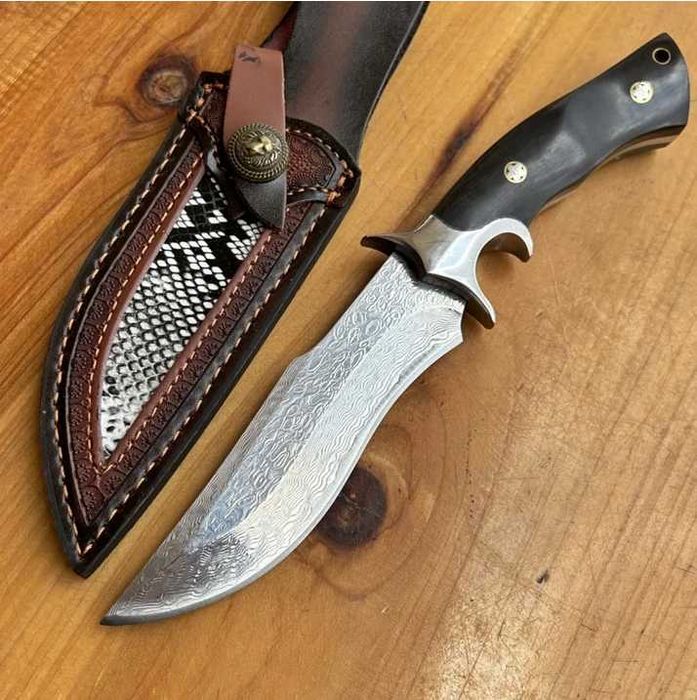 Cutit Thai din otel Damasc, garda la maner, teaca cu model, piele eco