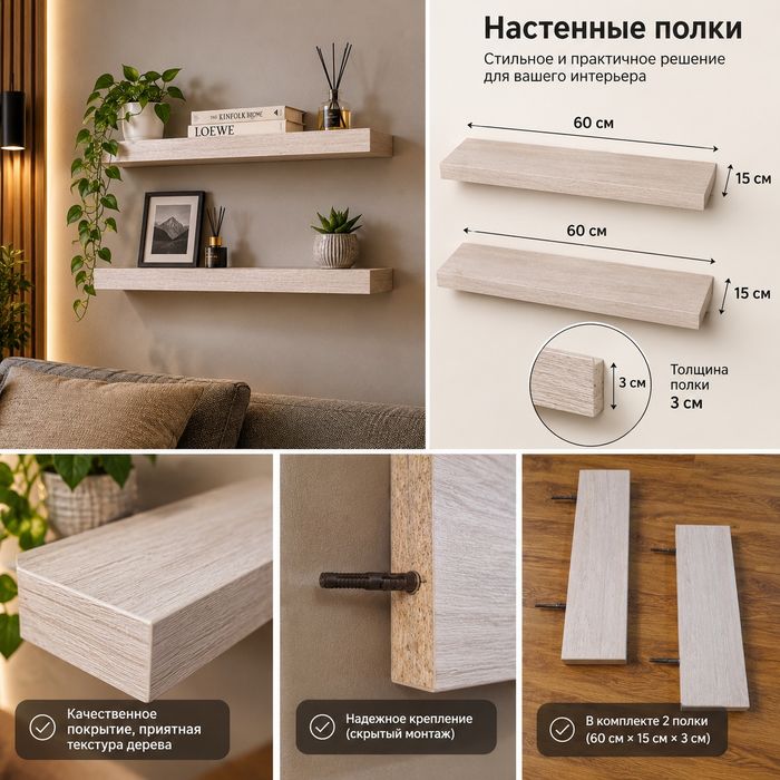 Настенные полки с крепления  2шт