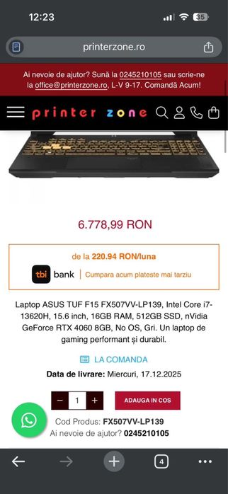 Vand laptop tuff f15