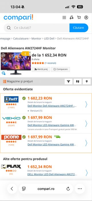 Monitor Dell Alienware 360hz, 27’’ FHD 1920x1080 , AW2724HF