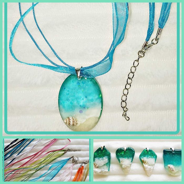 Уникални 3D морски колиета - ръчна изработка - епоксидна смола - море