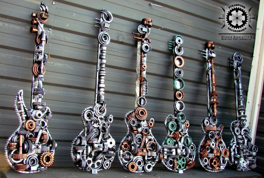 Sculptura fier- Decor industrial de perete Chitara-Doar 3 disponibile.