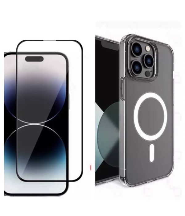 Iphone 14/15/16/16E/17/PRO/MAX/PLUS Husa Clear Cerc Alb + Folie Sticla