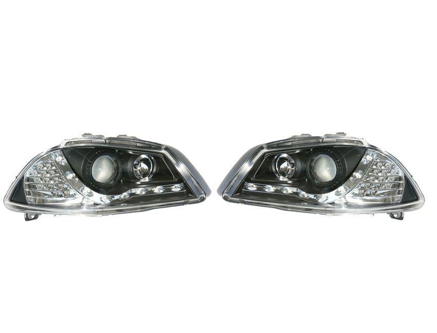 Set faruri tuning Seat Ibiza/Cordoba (6L), 02.2002-05.2006, partea stanga+dreapta, Taiwan, cu indicator led; cu lumina de parcare LED; H1+H1+LED; manual/electric; negru, transparent; halogen