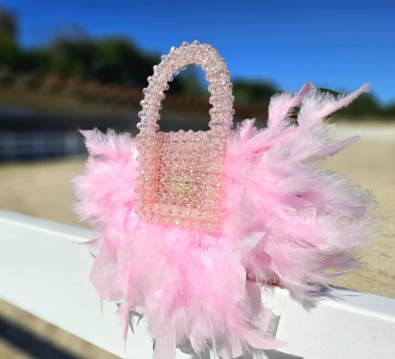 Gentuta din cristale si pene Naturale / Roz