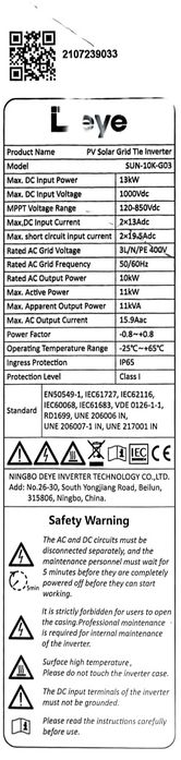 invertor fotovoltaic trifazat Deye SUN-10K-G03 – 10 kW, on-grid