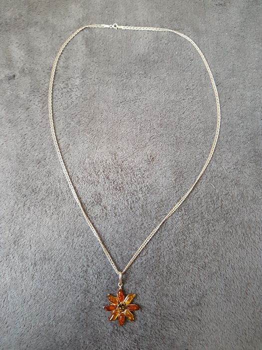 Superb lant cu pandantiv chihlimbar,argint 925,Italy nou,deosebit