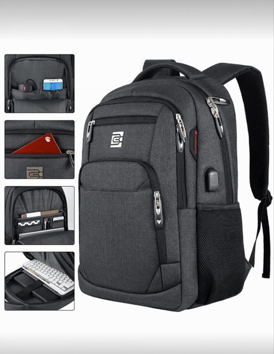 Модерна туристическа раница за пътуване с голям капацитет/Черна и сива