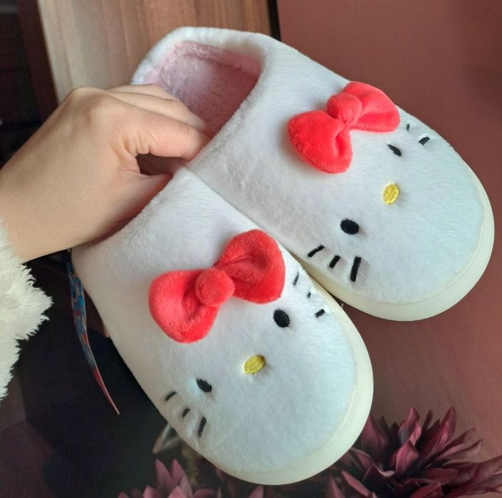Papuci Hello kitty papuci de casă hello kitty pufoși cu fundite
