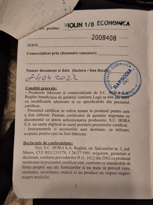 Vioara 1/8 Hora Reghin noua